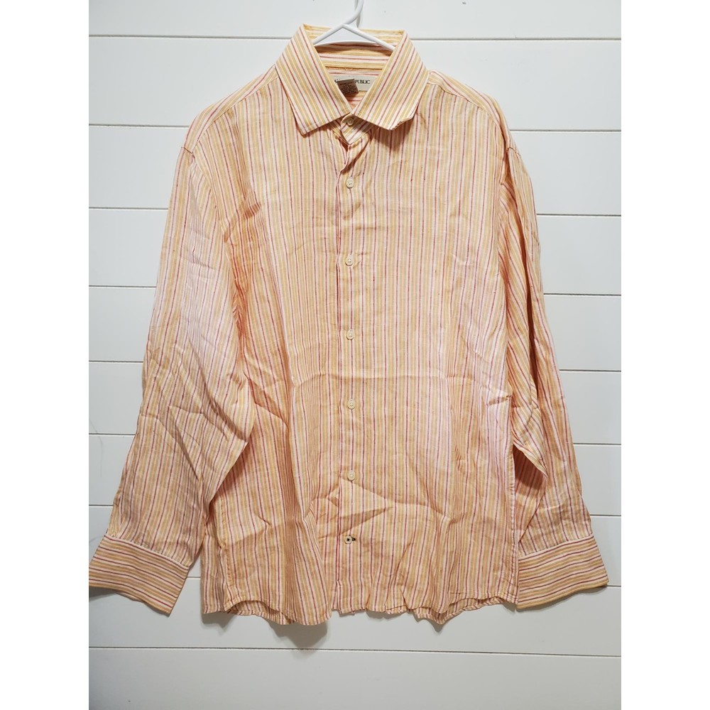 Banana Republic womens size L 100 linen long sleeve button up dress shirt orange